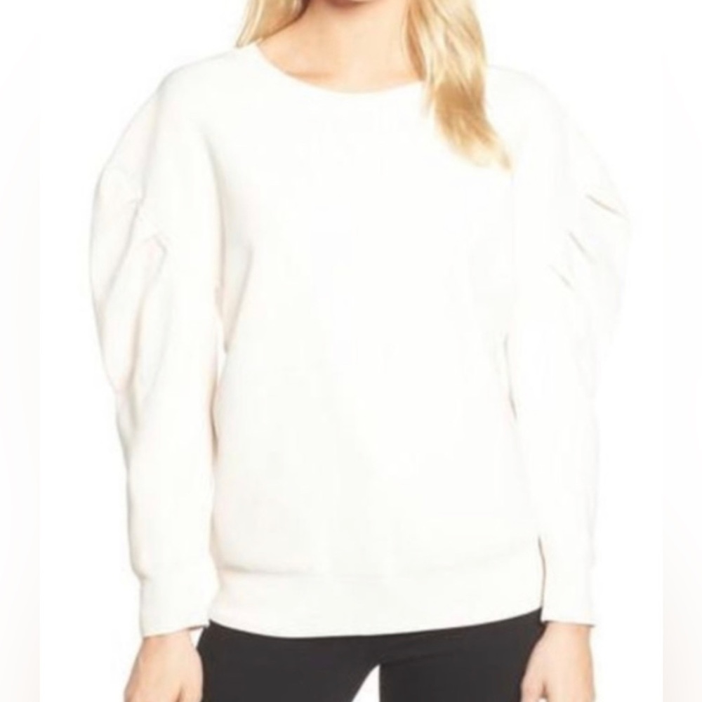 TROUVÉ Puff Sleeve Sweater, Cream, sz S